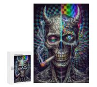 300 PCS Jigsaw Puzzle for Teenagers Psychedelic Devil Skull Artwork Jigsaws for Adults Puzzle Difficult Challenge Fun Activities at Home Great Gift for Gaming 300 PCS