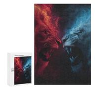 300 PCS Jigsaw Puzzle for Teenagers Red Vs Blue Lions Epic Face-off Jigsaw Puzzles for Adults Analysis And Logic Every Piece Is Unique - Brainteaser Family Games 300 PCS
