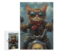 300 PCS Jigsaw Puzzle for Teenagers Rider Cat Biker Style -4 Jigsaw Puzzles for Adults Analysis And Logic Every Piece Is Unique - Brainteaser Family Games 300 PCS