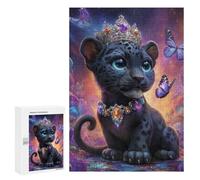 300 PCS Jigsaw Puzzle for Teenagers Royal Leopard Cub with Crown Jigsaw Puzzles for Adults Analysis And Logic Every Piece Is Unique - Brainteaser Family Games 300 PCS