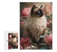 300 PCS Jigsaw Puzzle for Teenagers Siam Cat with Roses-1 Jigsaws for Adults Puzzle Difficult Challenge Fun Activities at Home Great Gift for Gaming 300 PCS