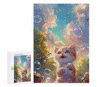 300 PCS Jigsaw Puzzle for Teenagers Whimsical Kitten Bubbles Garden Jigsaws for Adults Puzzle Difficult Challenge Fun Activities at Home Great Gift for Gaming 300 PCS