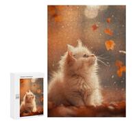300 PCS Jigsaw Puzzle for Teenagerss Cute Kitten in Autumn Leaves Jigsaw for Adults Fun Games But Fun And Humorous Unique Birthday And Xmas Gifts 300 PCS
