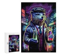 300 PCS Jigsaw Puzzle for Teenagerss Neon Otter in Cityscape Teenagers Puzzles Fun Games Analysis And Logic Christmas Birthday Gifts 300 PCS