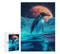 300 PCS Jigsaw Puzzle for Teenagerss Penguin Under A Red Moon Jigsaw for Adults Fun Games But Fun And Humorous Unique Birthday And Xmas Gifts 300 PCS