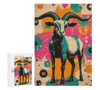300 PCS Jigsaw Puzzle for Teenagerss Retro Goat Illustration Goat - Rustic Pop Art Charm Jigsaw for Adults Fun Games But Fun And Humorous Unique Birthday And Xmas Gifts 300 PCS