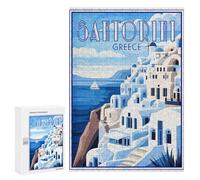 300 PCS Jigsaw Puzzle for Teenagerss Santorini Greece Retro Poster Adult Puzzles Family Game A Work of Art Unique Birthday And Xmas Gifts 300 PCS