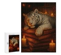 300 PCS Jigsaw Puzzle for Teenagerss Sleeping White Tiger on Books Adult Puzzles Family Game A Work of Art Unique Birthday And Xmas Gifts 300 PCS