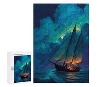 300 PCS Jigsaw Puzzle Night Sailing Adventure Jigsaw for Teenagers Hand Speed Race Wishlist with Santa Claus Toys Educational Games 300 PCS