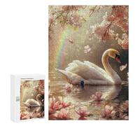300 PCS Jigsaw Puzzle Swan Serenity with Cherry Blossoms Jigsaw for Teenagers Hand Speed Race Wishlist with Santa Claus Toys Educational Games 300 PCS