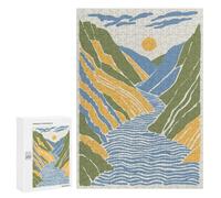300 PCS Jigsaw Puzzles Abstract Mountain River Landscape Illustration Jigsaw Puzzles for Teenagerss But Fun And Humorous Every Piece Is Unique - Learning Educational Toys 300 PCS