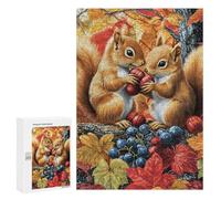 300 PCS Jigsaw Puzzles Autumn Squirrel Berries Painting Puzzles for Teenagers Enhance Memory Difficult And Challenge Brainteaser Family Games 300 PCS