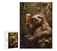 300 PCS Jigsaw Puzzles Beer Drinking Sloth Jigsaw for Adults Fun Games Perfect Decoration Unique Gifts for Birthday And Christmas 300 PCS