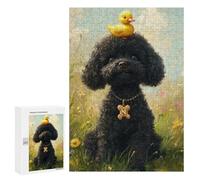300 PCS Jigsaw Puzzles Black Poodle with Yellow Duck -4 Adult Jigsaw Puzzles Enhance Memory Educational Challenge Toys Educational Games 300 PCS