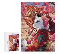 300 PCS Jigsaw Puzzles Cat Geisha And Cherry Blossoms Jigsaw Puzzles for Teenagerss But Fun And Humorous Every Piece Is Unique - Learning Educational Toys 300 PCS