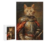 300 PCS Jigsaw Puzzles Cat Knight Armor Painting Puzzles for Teenagers Enhance Memory Difficult And Challenge Brainteaser Family Games 300 PCS