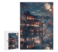300 PCS Jigsaw Puzzles Cherry Blossom Moonlit Lake House Adult Jigsaw Puzzles Enhance Memory Educational Challenge Toys Educational Games 300 PCS