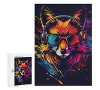 300 PCS Jigsaw Puzzles- Colorful Fox Headphones Art Jigsaw for Adults Relaxing Games Staycation Kill Time Deal As Gifts for The Whole Family 300 PCS