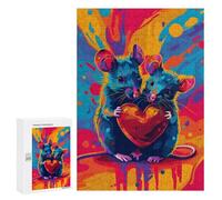 300 PCS Jigsaw Puzzles Colorful Mouse Love Heart Art Print Jigsaws for Adults Puzzle For Family Fun Difficult And Challenge Educational Family Game 300 PCS