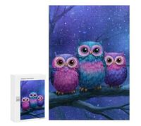 300 PCS Jigsaw Puzzles Colorful Owl Trio Night Scene Adult Jigsaw Puzzles Enhance Memory Educational Challenge Toys Educational Games 300 PCS