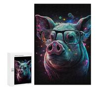 300 PCS Jigsaw Puzzles- Cosmic Pig Glasses Art Print-1 Jigsaw for Adults Relaxing Games Staycation Kill Time Deal As Gifts for The Whole Family 300 PCS