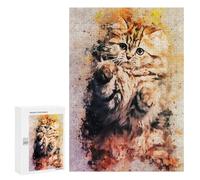 300 PCS Jigsaw Puzzles Cute Cat Splatter Jigsaw for Adults Fun Games Perfect Decoration Unique Gifts for Birthday And Christmas 300 PCS