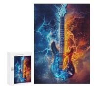 300 PCS Jigsaw Puzzles- Electric Guitar with Fire And Ice Effect Puzzle For Teenagers Family Activities for Birthday, Chrismas Unique Birthday And Gifts 300 PCS