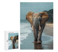 300 PCS Jigsaw Puzzles- Elephant Walking on A Beach Jigsaw for Adults Relaxing Games Staycation Kill Time Deal As Gifts for The Whole Family 300 PCS