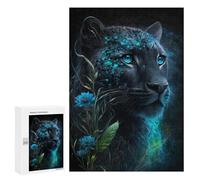 300 PCS Jigsaw Puzzles Enchanted Leopard with Blue Flowers Jigsaws for Adults Anti-Stress Toys Staycation Kill Time Parent-child Interaction 300 PCS
