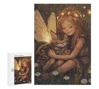 300 PCS Jigsaw Puzzles Fairy Girl with Cat Adult Jigsaw Puzzles Enhance Memory Educational Challenge Toys Educational Games 300 PCS