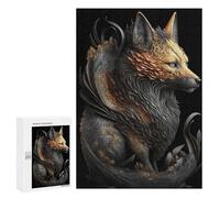300 PCS Jigsaw Puzzles Fire Fox Golden Art Deco Jigsaws for Adults Anti-Stress Toys Staycation Kill Time Parent-child Interaction 300 PCS