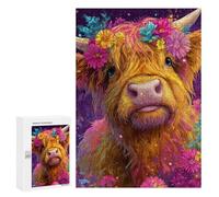 300 PCS Jigsaw Puzzles Floral Highland Cow Art Print Jigsaw Puzzles for Teenagers Stress Reliever Train Your Brain And Hands Learning Educational Toys 300 PCS