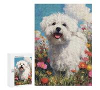 300 PCS Jigsaw Puzzles Fluffy White Dog in Flowers Jigsaws for Adults Puzzle For Family Fun Difficult And Challenge Educational Family Game 300 PCS