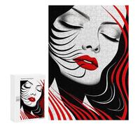 300 PCS Jigsaw Puzzles for Adults Abstract Red And Black Portrait Jigsaw for Adults Brain Teaser Game Birthday Present Difficult And Challenge 300 PCS