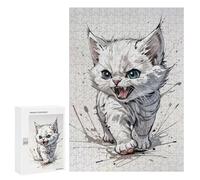 300 PCS Jigsaw Puzzles for Adults Angry White Kitten Jigsaw for Adults Relax Games Hand Speed Race for Is Ideal As A Gift 300 PCS