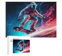 300 PCS Jigsaw Puzzles for Adults Astronaut Skateboarding in Space Jigsaw for Adults Family Games Presents for Women Parent-child Interaction 300 PCS