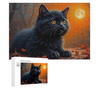 300 PCS Jigsaw Puzzles for Adults Autumn Moonlit Cat Scene Jigsaw for Adults Relax Games For Family Fun for Is Ideal As A Gift 300 PCS