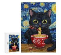 300 PCS Jigsaw Puzzles for Adults Black Cat Eating Ramen Style Jigsaw for Adults Relax Games Hand Speed Race for Is Ideal As A Gift 300 PCS