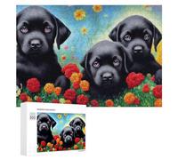 300 PCS Jigsaw Puzzles for Adults Black Labrador Puppies Garden Teenagers Puzzles Hands-on Game Improve Memory Parent-child Interaction 300 PCS