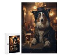 300 PCS Jigsaw Puzzles for Adults Border Collie in The Pub Jigsaw for Adults Relax Games Hand Speed Race for Is Ideal As A Gift 300 PCS