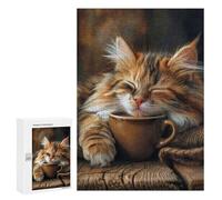300 PCS Jigsaw Puzzles for Adults Calico Cat Coffee Morning Jigsaw for Adults Brain Teaser Game Birthday Present Difficult And Challenge 300 PCS