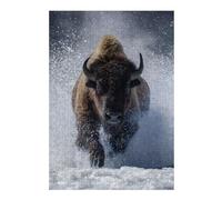 300 PCS Jigsaw Puzzles for Adults Charging Bison in Snow Puzzle for Adults Brain Teaser Game Wall Art Unique Gifts for Birthday And Christmas 300 PCS