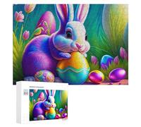 300 PCS Jigsaw Puzzles for Adults Colorful Easter Bunny with Eggs Jigsaw for Adults Family Games Presents for Women Parent-child Interaction 300 PCS