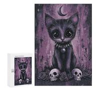 300 PCS Jigsaw Puzzles for Adults Cute Gothic Kitten with Skulls Jigsaw for Adults Relax Games Hand Speed Race for Is Ideal As A Gift 300 PCS