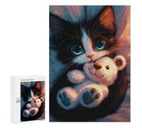 300 PCS Jigsaw Puzzles for Adults Cute Kitten with Teddy Bear Jigsaw for Adults Relax Games Hand Speed Race for Is Ideal As A Gift 300 PCS