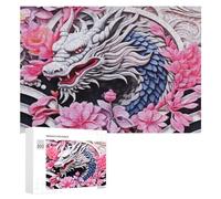 300 PCS Jigsaw Puzzles for Adults Dragon Amidst Flowers Artistic Fusion Jigsaw for Adults Relax Games For Family Fun for Is Ideal As A Gift 300 PCS