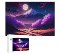 300 PCS Jigsaw Puzzles for Adults Full Moon Over Cherry Blossom Mountains Jigsaw for Adults Family Games Presents for Women Parent-child Interaction 300 PCS