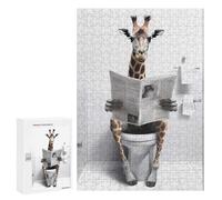300 PCS Jigsaw Puzzles for Adults Giraffe Reading Newspaper in Bathroom Puzzles for Adults DIY Toys Home Decoration Difficult And Challenge 300 PCS