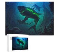 300 PCS Jigsaw Puzzles for Adults Glowing Shark in Deep Blue Waters Jigsaw for Adults Relax Games For Family Fun for Is Ideal As A Gift 300 PCS
