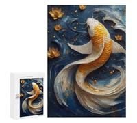 300 PCS Jigsaw Puzzles for Adults Golden Koi Fish in Blue Waters Jigsaw for Adults Relax Games Hand Speed Race for Is Ideal As A Gift 300 PCS